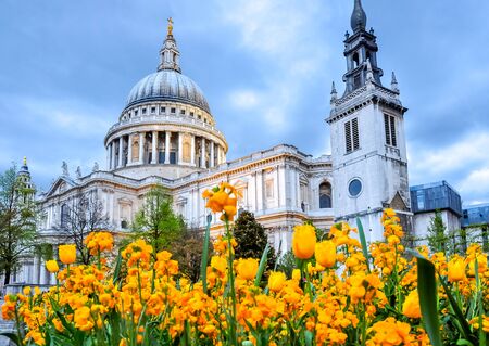 St. Paul's Cathedral at sunset, London, UKの写真素材