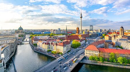 Berlin cityscape with Berlin cathedral and Television tower, Germanyの写真素材