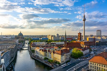 Berlin cityscape with Berlin cathedral and Television tower, Germanyの写真素材