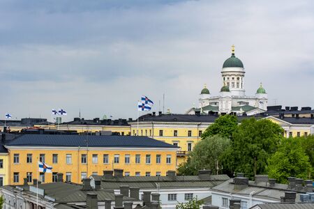 Helsinki skyline and Helsinki Cathedral, Finlandの写真素材