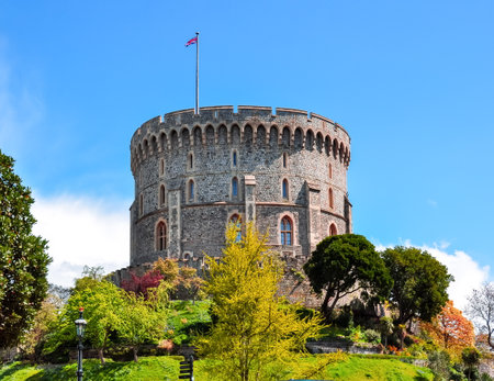 Walls and towers of Windsor Castle, London, United Kingdomのeditorial素材