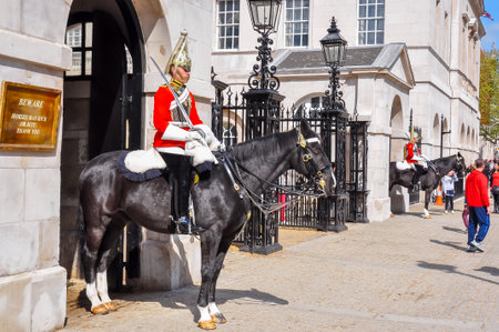LONDON, UK - CIRCA APRIL 2017: Riders of horse guard in Whitehallのeditorial素材