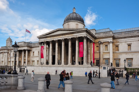 London, UK - April 2018: National Gallery on Trafalgar square in Londonのeditorial素材