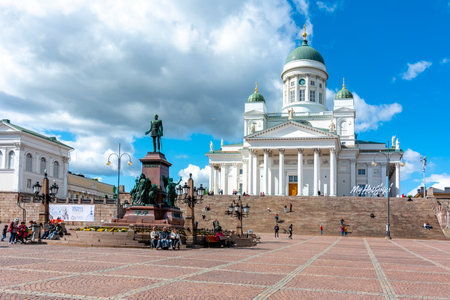 Helsinki Cathedral and Alexander II monument on Senate Square, Finlandのeditorial素材