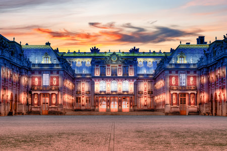 Versailles palace outside Paris at night, Franceのeditorial素材