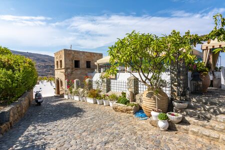 Traditional streets of Lindos, Rhodes island, Greeceの写真素材