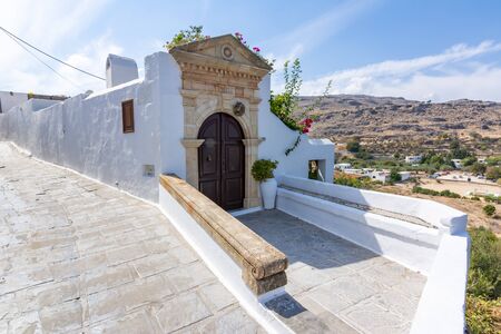 Small traditional church in Lindos, Rhodes island, Greeceの写真素材