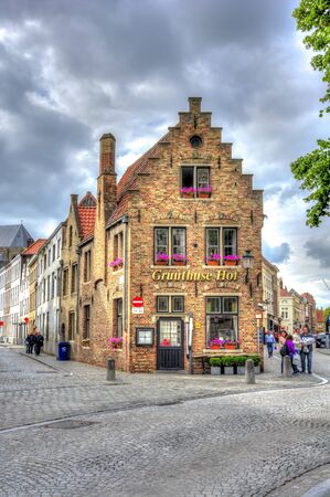 Medieval streets of old Bruges, Belgiumの写真素材