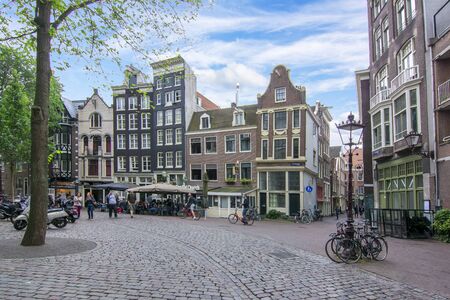 Architecture of Amsterdam near Old Church (Oudekerk), Netherlandsの写真素材