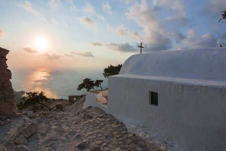Sunset at Monolithos castle, Rhodes island, Greeceの写真素材