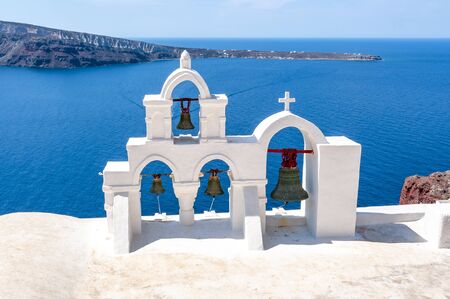 Traditional church in Oia, Santorini, Greeceの写真素材