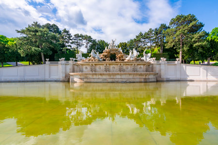 Vienna, Austria - May 2019: Neptune fountain in Schonbrunn parkのeditorial素材