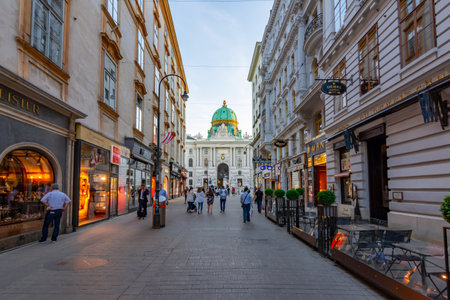 Kohlmarkt shopping street with Hofburg palace at background, Vienna, Austriaのeditorial素材