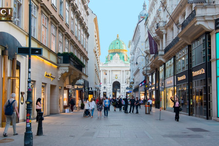 Kohlmarkt shopping street with Hofburg palace at background, Vienna, Austriaのeditorial素材