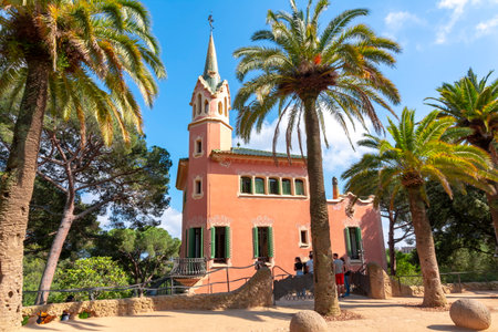 Gaudi House Museum in Guell park, Barcelona, Spainのeditorial素材