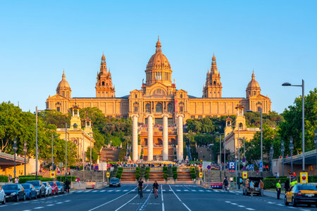National Palace (Palau Nacional) on Montjuic hill, Barcelona, Spainのeditorial素材