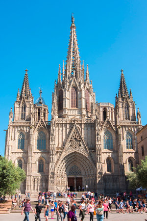 Cathedral of Holy Cross and Saint Eulalia in Gothic quarter, Barcelona, Spainのeditorial素材