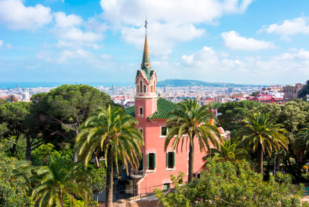 Gaudi House Museum in Guell park, Barcelona, Spainのeditorial素材