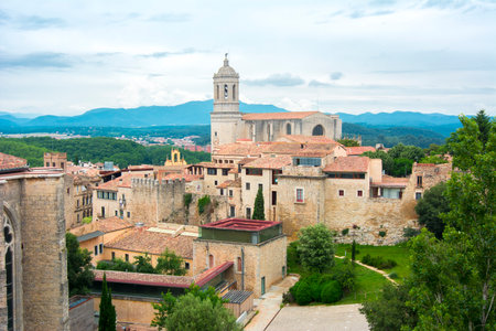 Girona Cathedral and old town, Spainのeditorial素材
