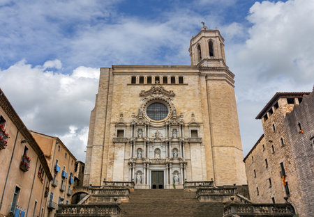 Girona Cathedral and old town, Spainのeditorial素材
