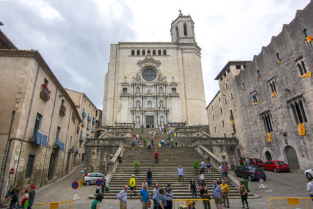 Girona Cathedral and old town, Spainのeditorial素材