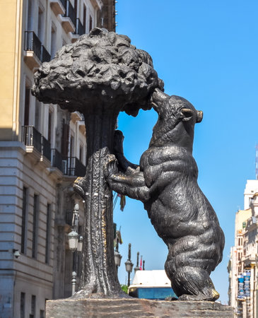 Madrid, Spain - June 2019: Statue of Bear and Strawberry Tree on Puerta del Sol square in Madridのeditorial素材
