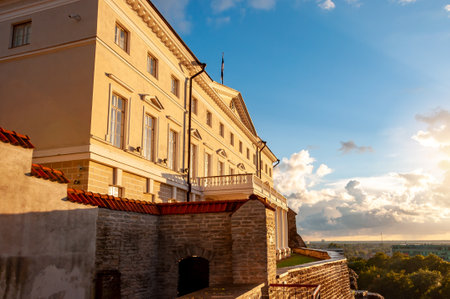 Estonian Government building at sunset, Tallinn, Estonia.のeditorial素材