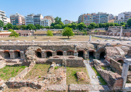Thessaloniki, Greece - August 2019: Roman Forum (Ancient Agora) ruinsのeditorial素材