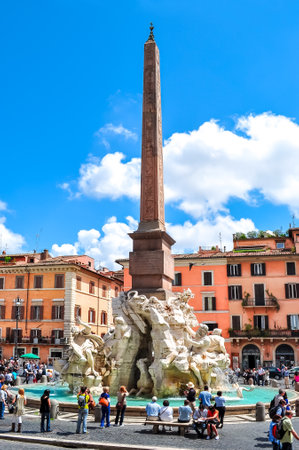 Fountain of Four Rivers (Fontana dei Quattro Fiumi) on Navona square, Rome, Italyのeditorial素材