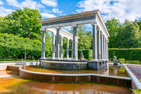 St. Petersburg, Russia - July 2019: Lion cascade fountain in Lower park of Peterhofのeditorial素材