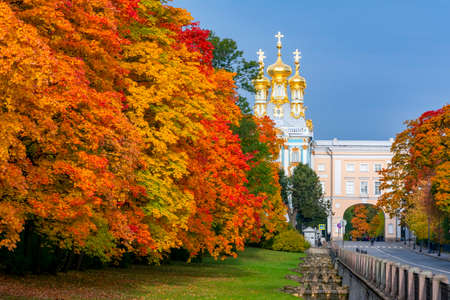 Catherine park in autumn foliage, Tsarskoe Selo (Pushkin), Saint Petersburg, Russiaの写真素材