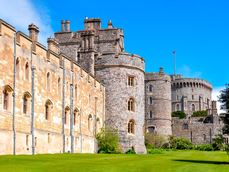 Walls and towers of Windsor Castle, London, United Kingdomのeditorial素材