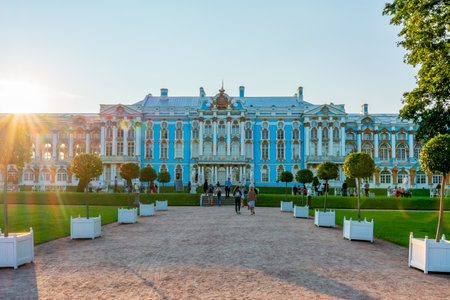 Saint Petersburg, Russia - July 2020: Catherine palace and park in Tsarskoe Selo (Pushkin) at sunsetのeditorial素材