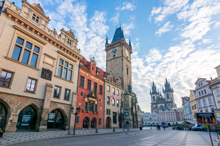 Prague, Czech Republic - May 2019: City Hall tower with Astronomical clock and Old town squareのeditorial素材