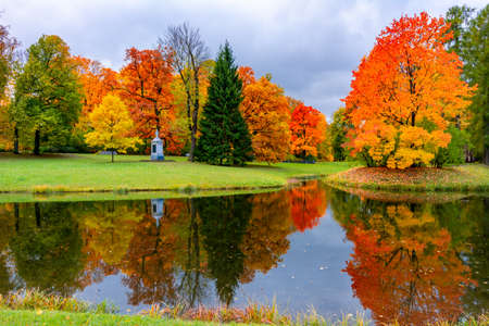 Catherine park in autumn foliage, Pushkin (Tsarskoe Selo), St. Petersburg, Russiaの写真素材