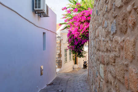 Narrow streets of Lindos old town, Rhodes island, Greeceの写真素材