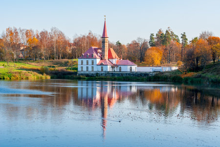 Priory (Prioratsky) palace in Gatchina in autumn, Russiaのeditorial素材