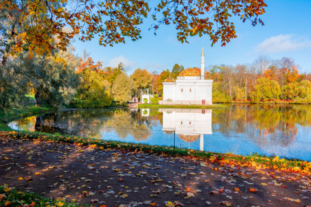 Turkish bath in autumn foliage in Catherine park, Tsarskoe Selo (Pushkin), St. Petersburg, Russiaのeditorial素材