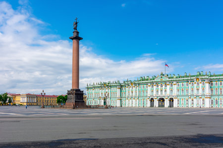 Winter Palace (Hermitage museum) and Alexander column on Palace square, Saint Petersburg, Russiaのeditorial素材