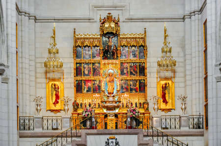 Madrid, Spain - June 2018: Interior of La Almudena (Madrid Royal Cathedral)