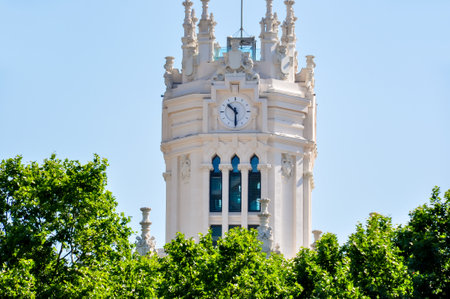 Tower of Cybele palace on Cibeles square, Madrid, Spain