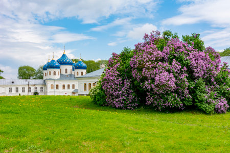 St. George's (Yuriev) Male Monastery outside Veliky Novgorod, Russiaの写真素材