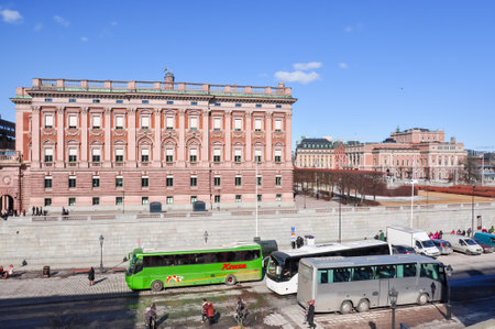 Stockholm, Sweden - March 2019: Parliament building (Riksdag) and Royal opera houseのeditorial素材