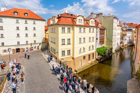 Prague, Czech Republic - May 2019: Little Venice district and Certovka river in Pragueのeditorial素材