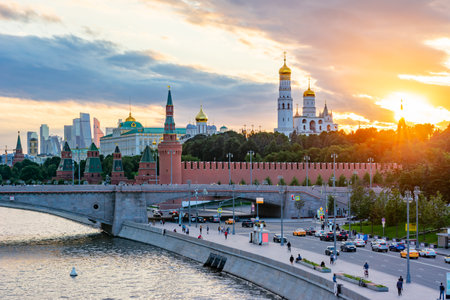 Moscow Kremlin towers at sunset, Russiaの写真素材
