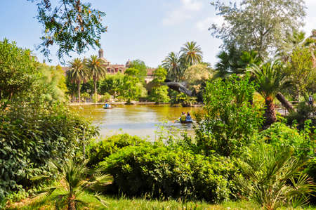Pond in Ciutadella park, Barcelona, Spainの写真素材