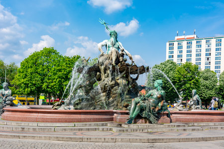 Neptune fountain (Neptunbrunnen) on Alexanderplatz in Berlin, Germanyの写真素材