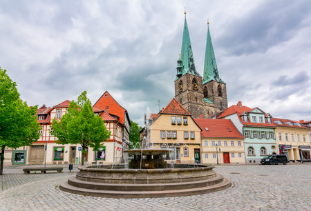 Fountain on square of Quedlinburg, Germanyのeditorial素材
