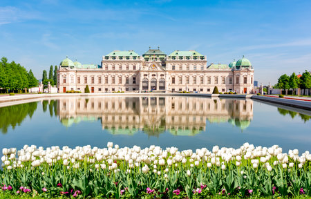 Upper Belvedere palace and gardens in spring, Vienna, Austriaのeditorial素材
