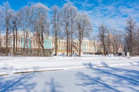 Catherine palace and park in winter, Tsarskoe Selo (Pushkin), Saint Petersburg, Russiaのeditorial素材
